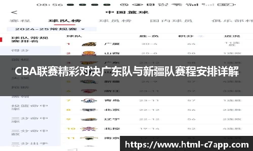 CBA联赛精彩对决广东队与新疆队赛程安排详解